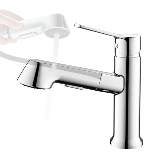 BAITUJIE Moderne ausziehbare Chrom-Waschtischarmatur, Einhebel-Badezimmerarmatur mit ausziehbarem Auslauf