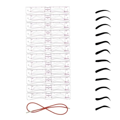 Beauty - Cejas | Juego de 12 plantillas para cejas | 12 diseños con banda elástica para principiantes, herramienta de maquillaje reutilizable para bricolaje, color morado y rosa, estable, duradero
