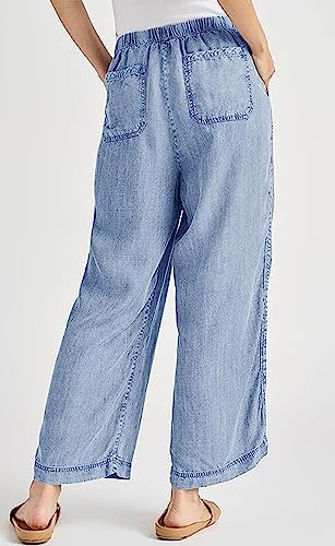 CHARTOU Women Elastic Waist Denim Jean Tencel Pants Pull On Wide Leg Jeans Baggy Palazzo Pants Lightweight2