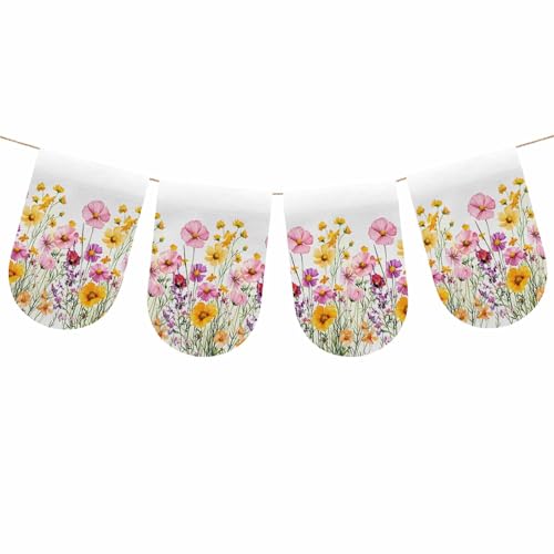 Botanical Flowers Decoration Hanging Banner for Door, Rustic Seasonal Blooms Floral Herbs Scalloped Holiday Banner Backdrop for Party Supplies, Indoor Flag Home Decor 9.8'W x 15.8'L, 4 Panels