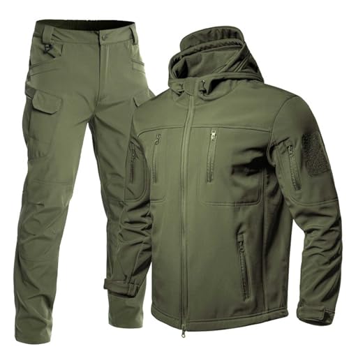 Men's Fleece Softshell Tactical Suit Winter Windproof Ski Set Thermal Hunting Jacket Hiking Cargo Pant 2 Piece Outfits