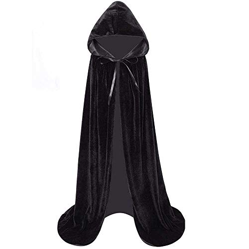 Colording Adultos Unisexs Capa con Capucha Negra Traje de Terciopelo Fiesta de Vampiros del Parca Disfraces de Halloween Cover