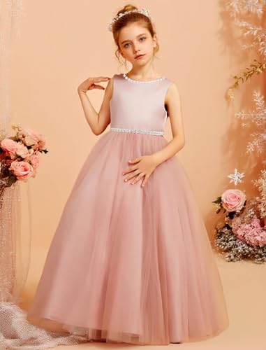 Tulle Flower Girl Dresses for Wedding Satin Princess Pageant Dress Pearl Girls Party Ball Gown with Bow2