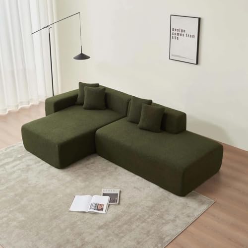 Image of Modern Classic L Shape Sectional Sofa Set, Chesterfield Style 4 Seater Sofa Set with Pillows for Living Room, Bedroom and Office and Hallway Colour (Green L-S)