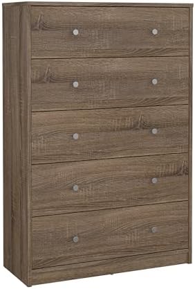 Tvilum 5 Bedrooms or Entryways, Silver Knobs Drawer Chest, Gray