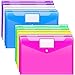 Sooez 12 Pack Folders Plastic Envelopes with Snap Closure, Clear Plastic File Folder for Document, Letter A4 Size Poly File Envelopes with Label Pocket for Home Work Office Organizer, 5 Colors