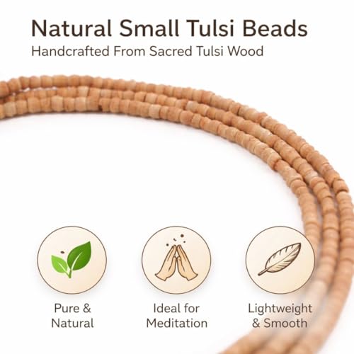 Image of Original Tulsi Mala Necklace for Men & Women | Pure Tulasi Kanthi Mala | Holy Basil Wooden Neck Chain for Meditation, Hare Krishna Devotees, Japa, Puja & Daily Spiritual Wear (Brown, Small Beads, 48, Inches)