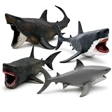 4 Pack Jumbo Shark Toys Figurines, Large Megalodon & Great White Figures