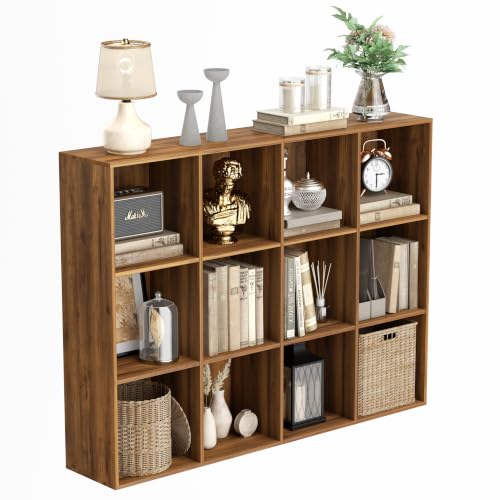 VDNEND-Wooden-Storage-Organizer-with-Closed-Back-Panel-11in-Cube-Shelf-Opening-Bookshelf-Display-ShelfCloset-Cabinet-for-Home-and-Office-Brown-12-Cube-3598L945W4772H
