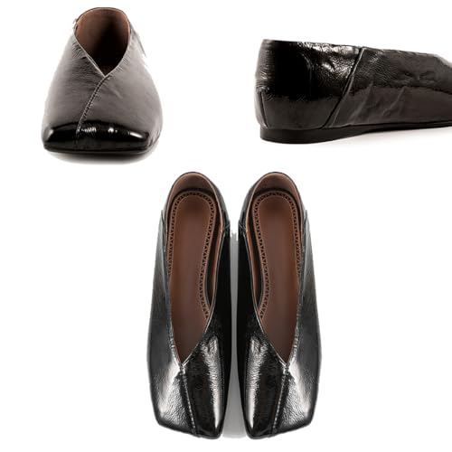 Fandimeier Women's Leather Soft Flat Ballet Shoes for Lady Silver Elegant Squared Toe Single Shoe4