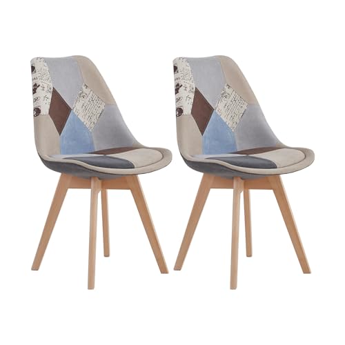 GrandCA HOME Lot de 2 chaises, Chaise de Salle à Manger,Chaise scandinave Patchwork,adapté au Salon et à la Salle à Manger(Marron-2)
