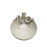 13.75 Inches Stoneware Octopus Bowl with Reactive Glaze, White Speckled