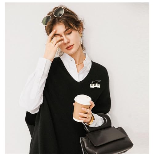 Image of Black Cat Enamel Pins Cartoon Cute Animal Enamel Brooch Pins Set for Women Men Purring Is Very Lovely Meowsic Alloy Cat Enamel Brooch Piano Paw Pins for Jackets Hats Decoration