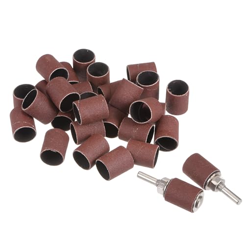 uxcell 30 Pcs 3/4 Inch Sanding Sleeves Sandpaper Set 240 Grit with 2 Pcs 0.79 Inch Drum Mandrels for Rotary Tools