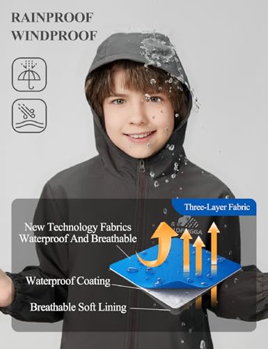 Image of Kids Rain Jacket Lightweight Waterproof Rain Coats Outerwear with Hood for Boys Girls Size 5-15