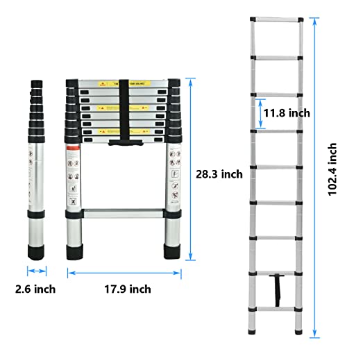 Telescoping Ladder 8Ft Extension Ladders For Home, Aluminum Telescopic Extendable Ladder, Collapsible Ladder With Locking Mechanism, Multi-Purpose Ladder For Roof Ceiling Loft Rv, 330 Pound Capacity #TOP2