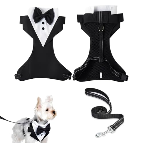 FHRYNA 1 Pezzo Collare a Bandana con Papillon per Cane, Completo di Pettorina e Guinzaglio (1.5m), Taglia M, per Occasioni Speciali