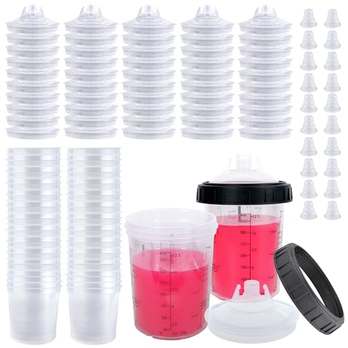 Image of Disposable Paint Gun Cups for Spray Gun, 13oz(400ML) 50 Liners Kit | 50 Pack Disposable Liners and Lids For HVLP & LVLP Automotive Spray Gun, Car Painting, and Furniture