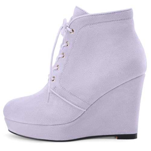 Women's Wedge Boots Platform Ankle Short Booties Black Lace Up Round Toe Comfortable Shoes2