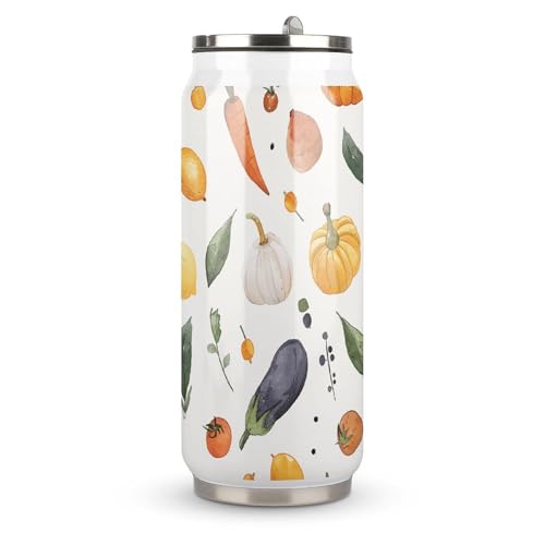 Gobelets à coca en acier inoxydable avec petits motifs imprimés de légumes, parfaits pour la salle de sport, les voyages, la maison, la course, le bureau,...