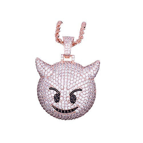 LC8 Jewelry - Collar con colgante de demonio, emoticono con micropavé, chapado en oro de 18 quilates con diamantes de imitación, para hombres, mujeres y niños Cover