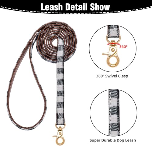 Image of EXPAWLORER Dog Collar and Leash Set - Classic Plaid Dog Bow Tie and Dog Bandana Collar with Bell, Dog Leash Tangle Free, Adjustable Collars for Small Dogs Cats Puppies, Holiday Ideal Gift, XS