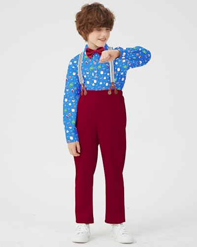 Image of DISAUR Boys Dress Clothes Wedding Ring Bearer Outfit Boy Formal Suits Dress Shirt with Bow Tie +Suspender Pants Set
