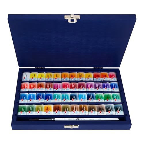 White-Nights-Extra-Fine-Artists-Grade-Professional-Watercolors-Gift-Sets-by-Nevskaya-Palitra-48-colors-with-1-brush-in-a-Birch-box