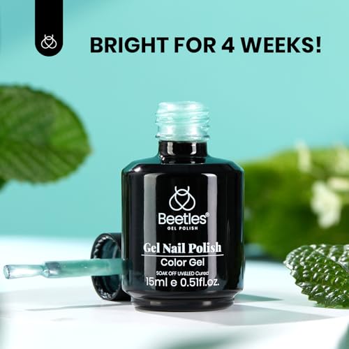 Image of Beetles Mint Green Gel Polish, 15ML Mint Green Glitter Nail Polish Pearlescent Shimmer Mermaid Gel Nails Soak Off U V LED Nail Lamp Need Manicure Salon DIY Nail Art Design