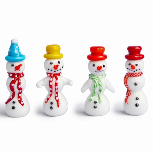4pcs Blown Glass Snowman Figurine 2.5'' Miniature Glass Christmas Figurines