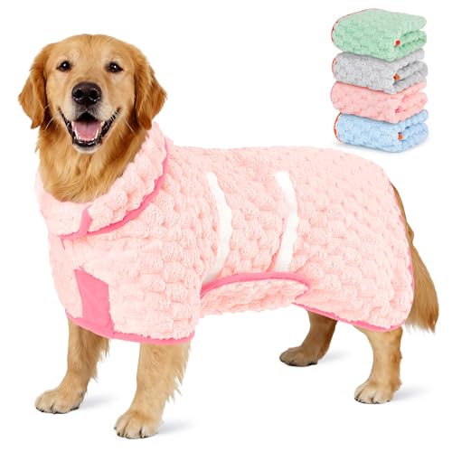 Glittme Dog Bathrobe for Drying Dogs Super Absorbent Fleece Dog Towel Robe Adjustable Dry Coat for Large Medium Small Dogs Warm Pet Drying Vest for After Bath Swimming Muddy Walks & Car Travel