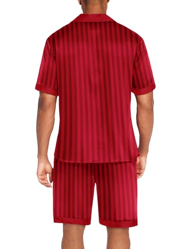 Image of Ekouaer Mens Satin Pajamas Set Button-Down Short /Long Sleeve Shirt Top Soft Silk Sleepwear Loose Pocket Pant Loungewear