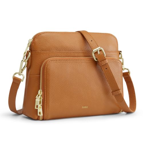Image of Kattee Leather Crossbody Bag with Built-in RFID Wallet | Top grain pebbled leather, built-in RFID wallet, multiple pockets, and an adjustable strap for everyday use.