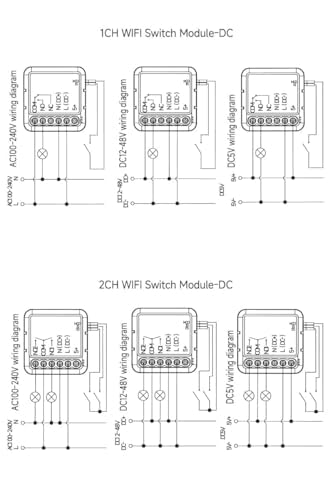 Yueyang Mini interruttore WiFi intelligente a 2 canali, modulo relè, DC 5 V/12-48 V, AC 100-240 V, compatibile con Alexa e Google Home, Tuya App (4)