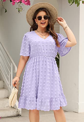 Image of Keluummi Plus Size Wedding Guest Dress for Curvy Women, Boho Floral Empire Waist Midi with Sleeve
