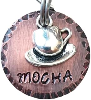 Pet Tags, Dog Tag, Pet ID Tag, Coffee Dog Tag, Mocha Tag, Teacup Pet Tag, Dog Tags, Dog Tags for Dogs, Hand Stamped Tags, Pet Tag, Cat Tag (1")