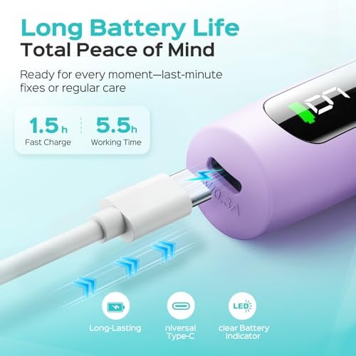 COSLUS C52 Electric Cordless Nail Drill: Professional Nail File kit with LED Screen for Acrylic Gel Powder. Portable for Home DIY & Salon Use. Manicure Pedicure for Beginners, Women, Travel, Purple - 4