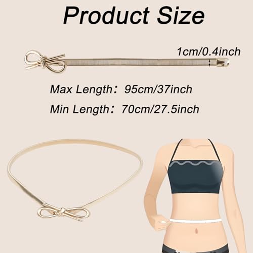 5 PCS Metal Skinny Belt Women, Stretch Gold Belts for Women , Elastic Gold Waist Chain Belts with Metal Buckle for Women Fancy Fashion, Cinch Belt for Dress, Sweater and Shirt(Gold, 70cm / 27.5inch)2