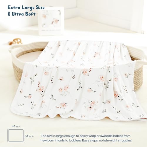 Image of GRSSDER Baby Blankets Super Soft Jersey Knit Swaddle Blanket for Baby Girls and Boys, Double Layer Receiving Blankets 34 x 44 Inches, Extra Large for Baby Swaddling, Pink Rose