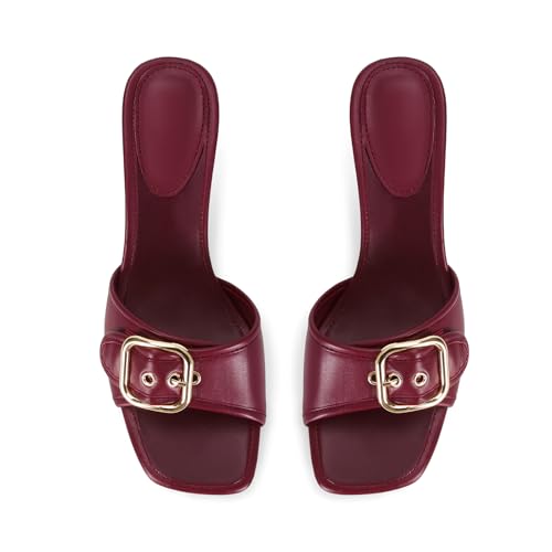Image of Dsevht Black Kitten Heel Sandals Stiletto Low Heels Slip On Slides Mule Sandal Square Open Toe Dress Shoes for Women