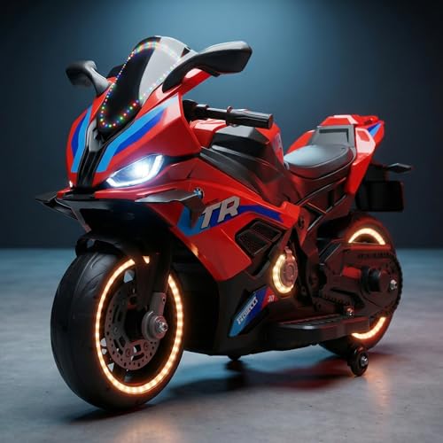 Image of Baybee BTR Baby Battery Operated Bike for Kids with Hand Accelerator USB Bluetooth, Rechargeable Rideon Toy Bike with RGB LED Light & Music, Baby Electric Bike for Kids 3+ Years Boys Girls (Red)