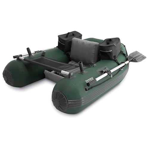 INTEX Big Catch Pro Inflatable Fishing Float Tube: Includes Deluxe 54in Boat Oars and High-Output Pump - Detachable Fishing Rod Holders - Mesh Fish Ruler - Heavy-Duty Backpack - 308lb Weight Capacity