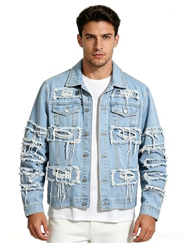 Image of Men`s Classic Ripped Hip Hop Motorcycle Denim Jacket