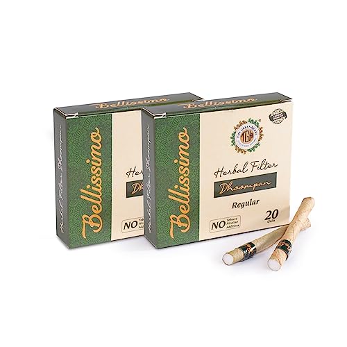 Bellissimo Herbal Cigarette, Tobacco & Nicotine Free Herbal Filter Dhoompan, Regular Herbal Smoke Rolled in Tendu Leaves, Helps Quit Smoking, Non-Addictive Smoking Cessation, 2 Pack 40 Cig