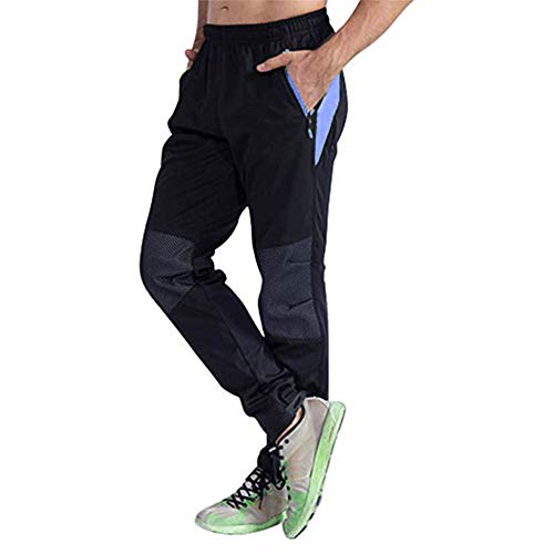 d.Stil Herren Fahrradhose Lang Fleece Windicht Winter Radhose M - 3XL (Schwarz-Blau, L)