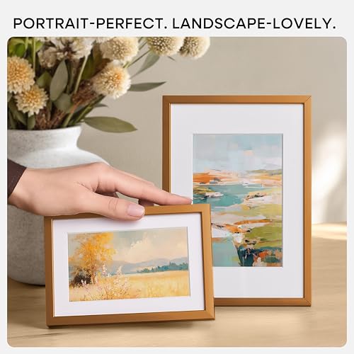 Image of Homeforia 8x8 Bronze Picture Frame, High-End Metal, 6x6 Mat, Glass | High End Aluminum, Tempered Glass, Acid-Free 6x6 Removable Mat, 8x8 in Edge-to-Edge Display 8x8, Wall Kit, Set Of 1