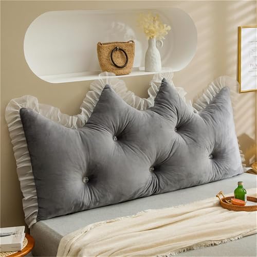 Image of Headboard Pillow PP Cotton Filler Large Bolster Pillows Backrest Support Sitting Up Reading Pillow in Bed Velvet Rest Upholstered Headboard Pads, (Grey, 59 inchx59 inch)