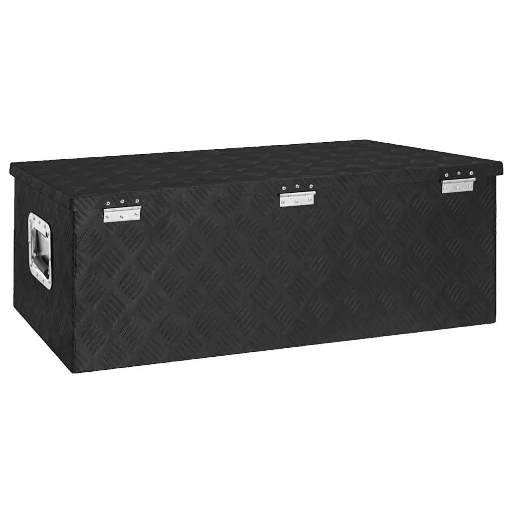 Aluminium Werkzeugkasten 90x47x33,5 cm, Schwarze Allzweckbox mit Schloss, Robuste Transportbox für Auto, Garage und Camping, Abschließbarer Lagerbehälter