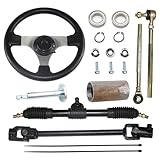 PRO BAT 300mm/11.8‘’ Steering Wheel Steel Kit 420mm/16.5‘’ Gear Rack Pinion Adjustable Shaft Set Replacement for Go Kart Go Cart Golf UTV 110cc 125cc 140cc 150cc Buggy
