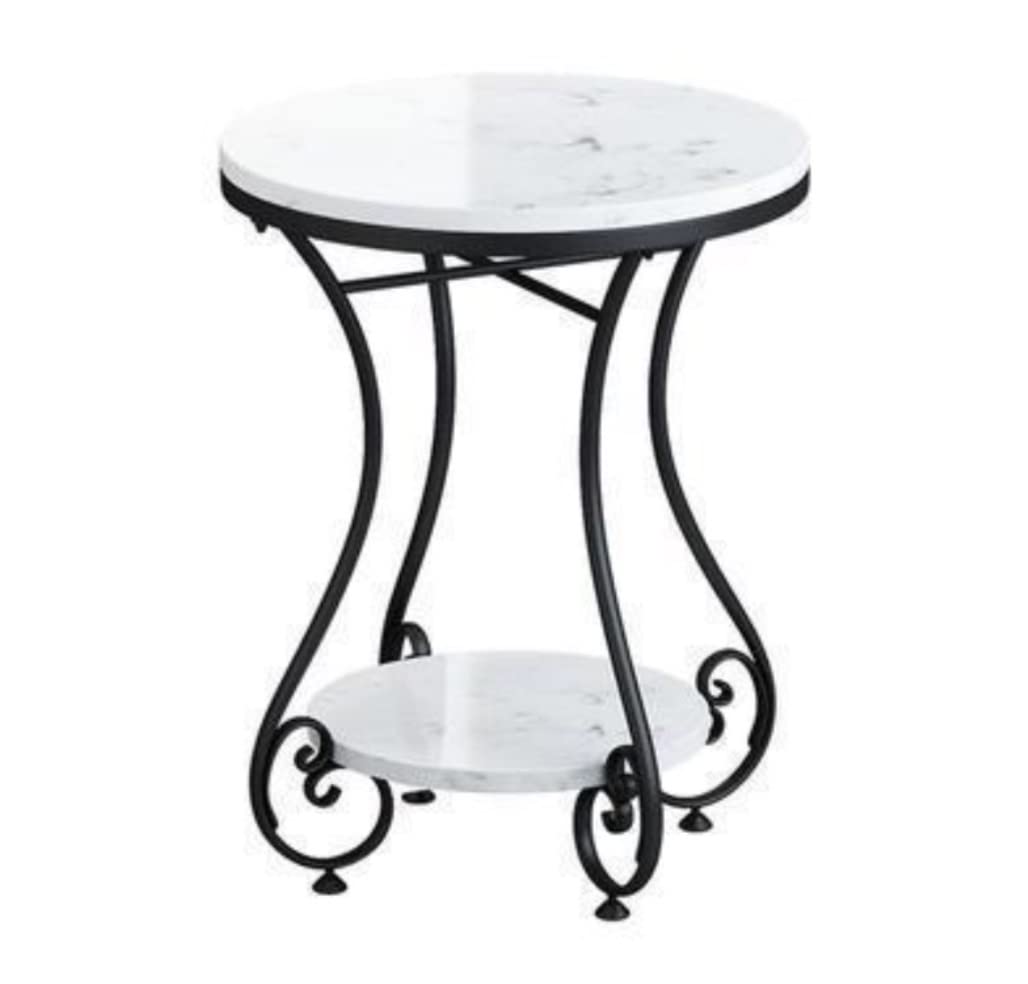 Table d'appoint texture marbre et fer forgé blanc et noir pour salon